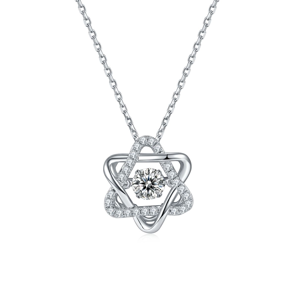 Dynamic Hexagram S925 Silver Plated Platinum Moissanite Necklace 50 Points D-Class